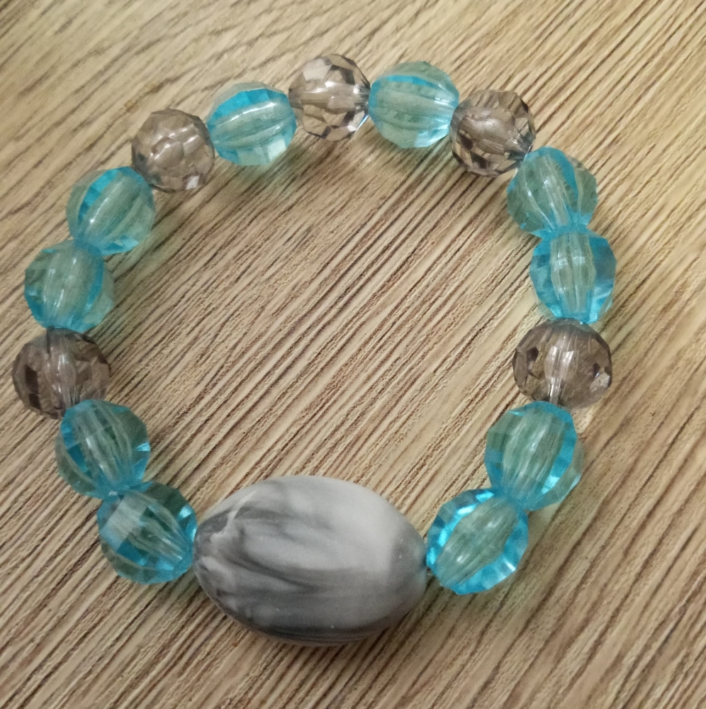 hand crafted New crystal beaded statement bracelet Cerulean blue